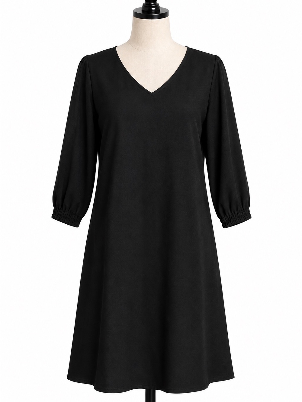 Lafayette 148 New York Black V-Neck Long Sleeve Midi Dress with Sheer Sleeves